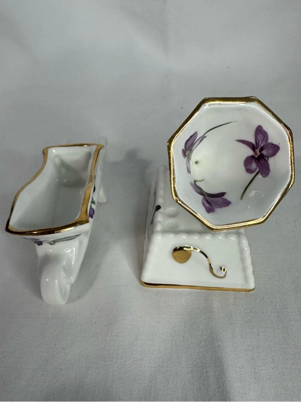 Hammersley Gramophone & Radnor Wheelbarrow Bone China Purple Floral Mini Set